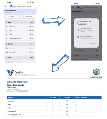 Exportação da lista de materiais em PDF